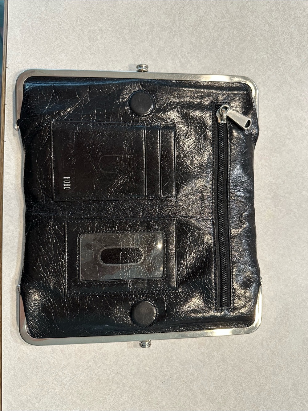 HOBO Black Leather Clutch Wallet with Card Slots and Zip Pocket
